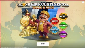 Tampilan visual slot Grand Link Continental: Hold & Win dengan tema kereta api mewah dan simbol klasik