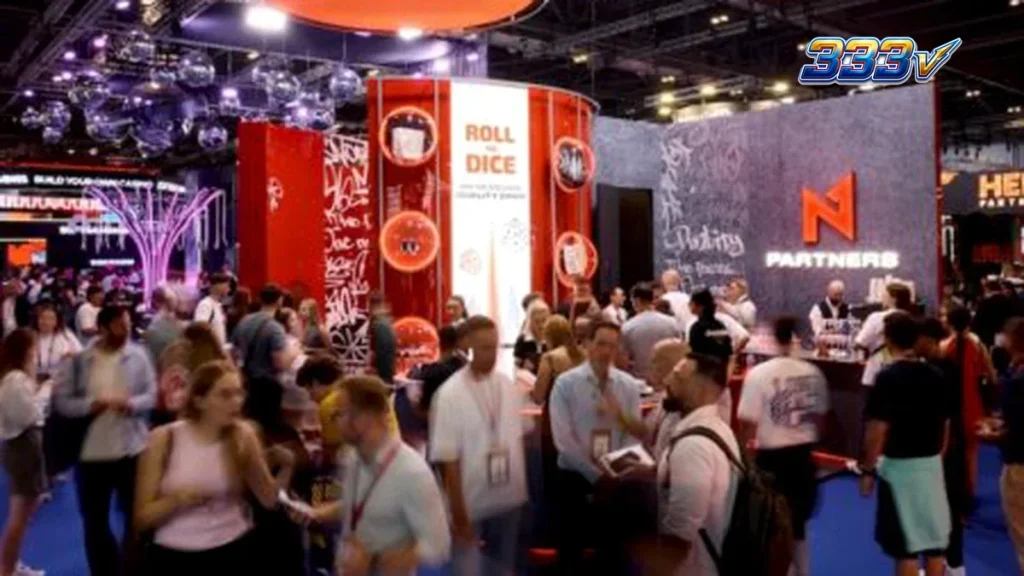 Suasana profesional di pameran iGaming yang menampilkan konsep desain kreatif dan interaksi bisnis.